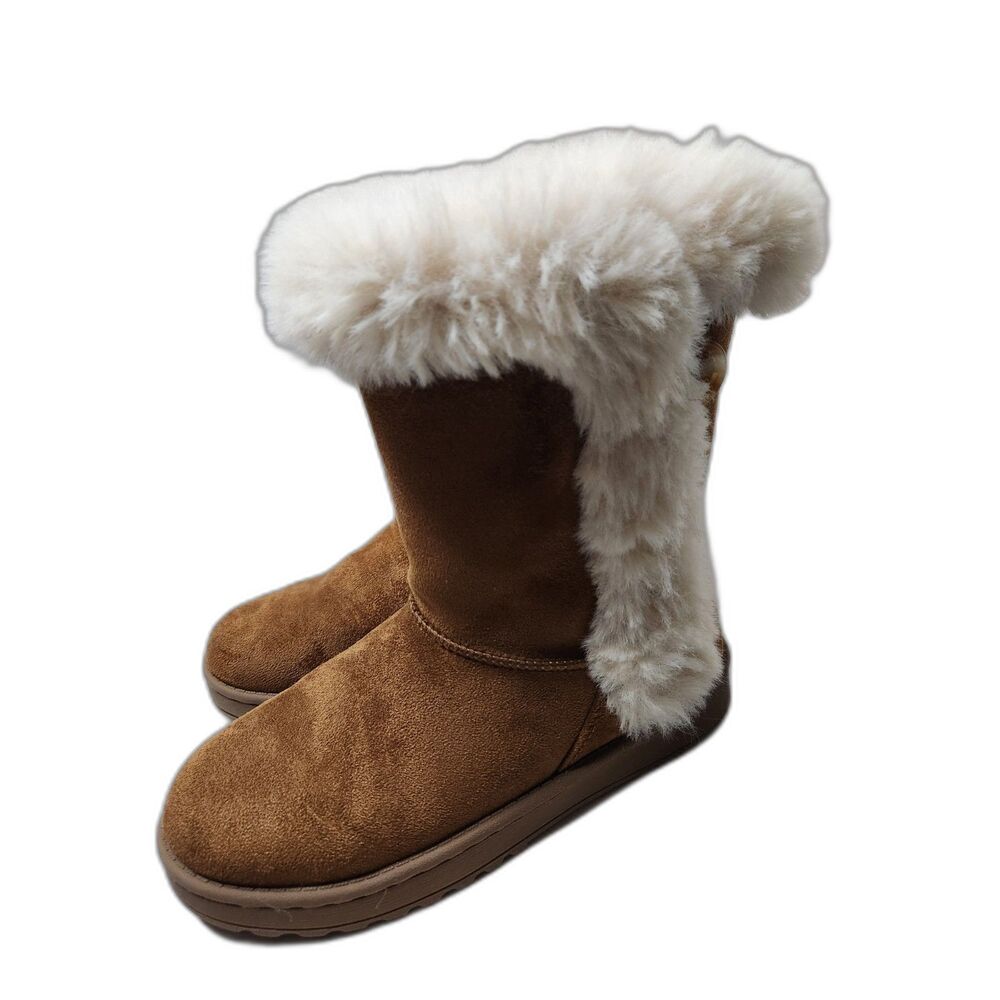 SO Winter Boots Girls Size 3 Tan Faux Fur Lined Boots